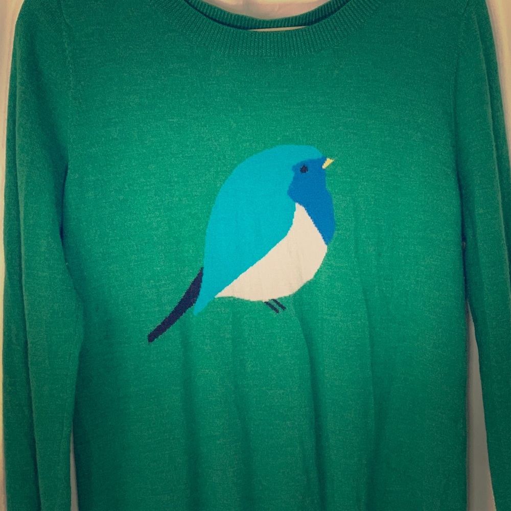 Emerald Green Sweater with Modern Bird Stitching